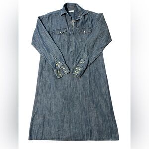 ANN MASHBURN Blue Denim Shirt Dress with Pearl Snaps